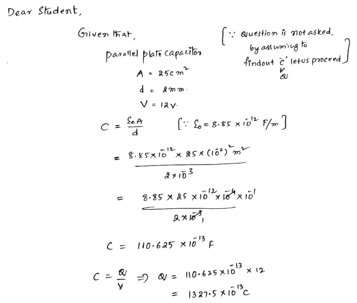 A parallel plate air filled capacitor having area