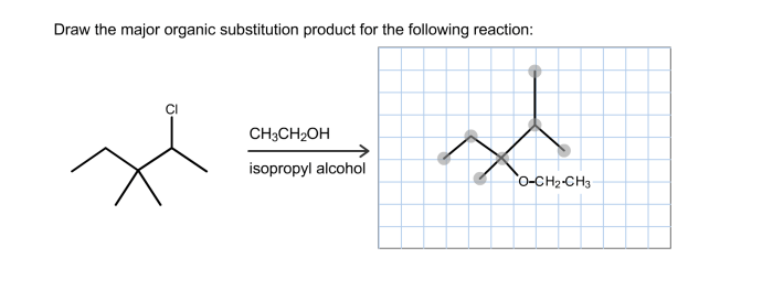 Draw the major organic substitution product for the reaction shown.